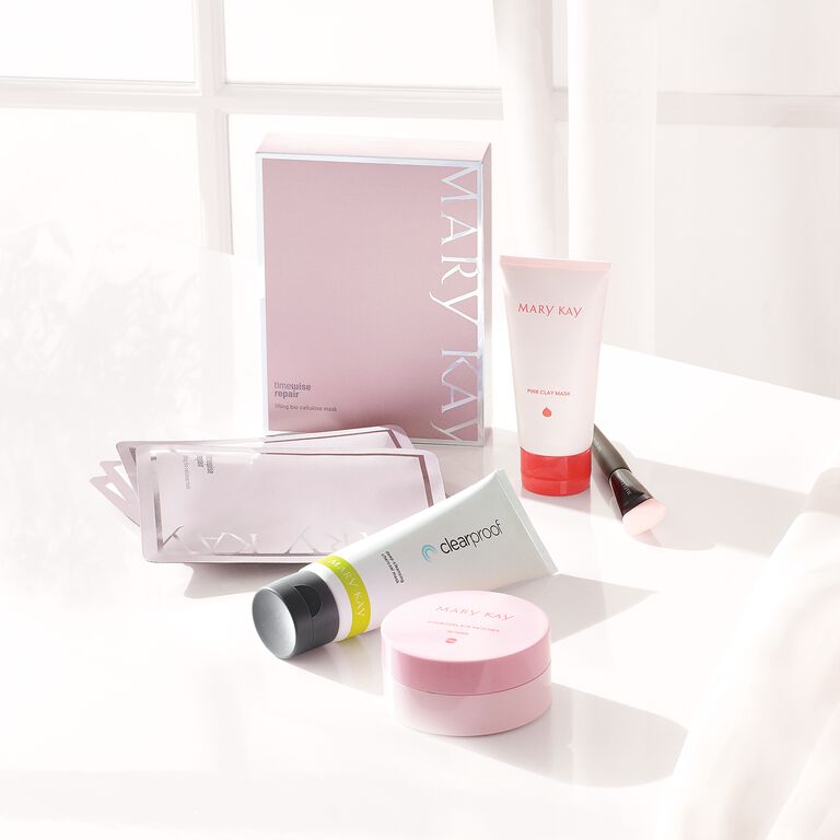 Mary Kay Skincare product such as Hydrogel Eye Patches, Clay Mask, Charcoal Mask, and Face Masks